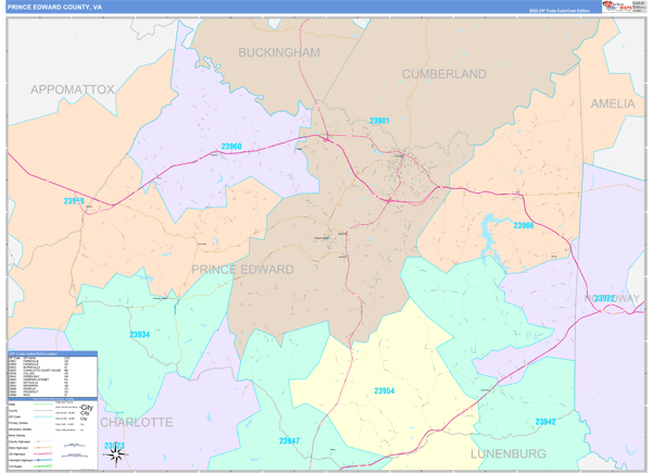 Prince Edward County, VA Zip Code Map